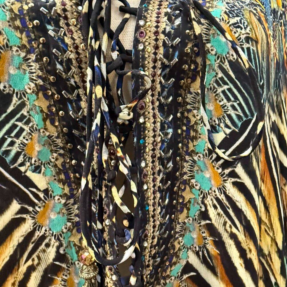 CAMILLA Lost Paradise Silk Short Lace Up Kaftan | Crystal Embellished | $549 - Picture 2 of 12